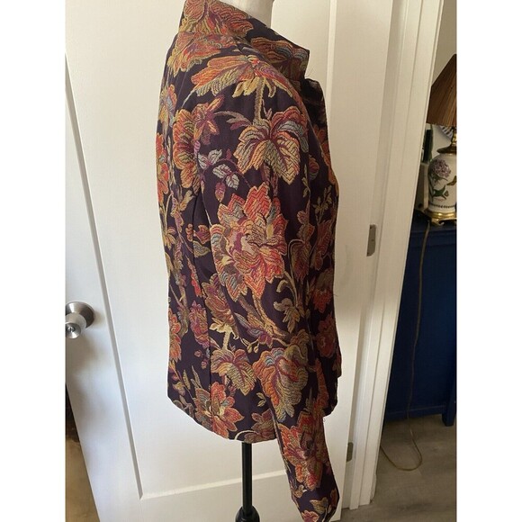 Coldwater Creek Gold Metallic Floral Jacquard Zip Mandarin Collar Lined Jacket S - Picture 4 of 9